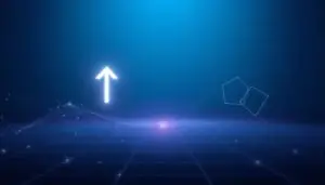 Upward arrow on futuristic digital background symbolizing growth and success in affiliate marketing, representing the Affiliate Marketing Guide 2025.